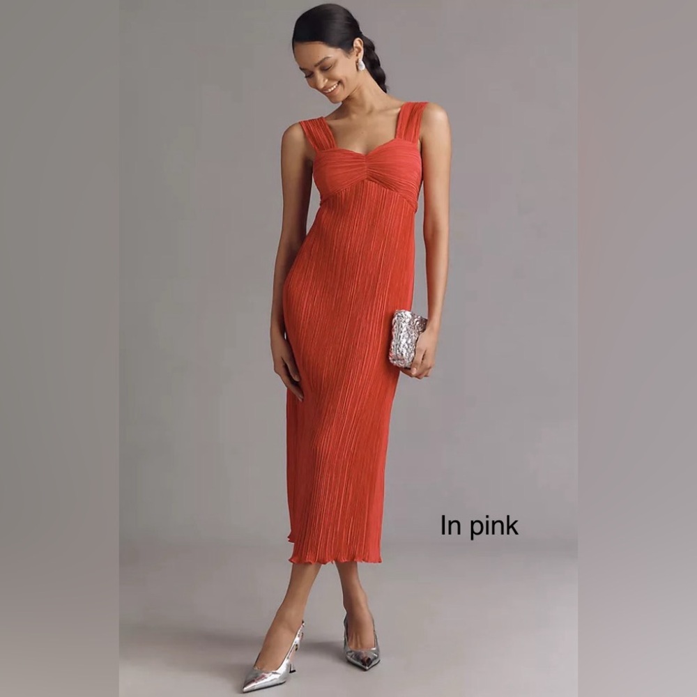 Anthropologie Pleated Satin Midi Dress  NWT